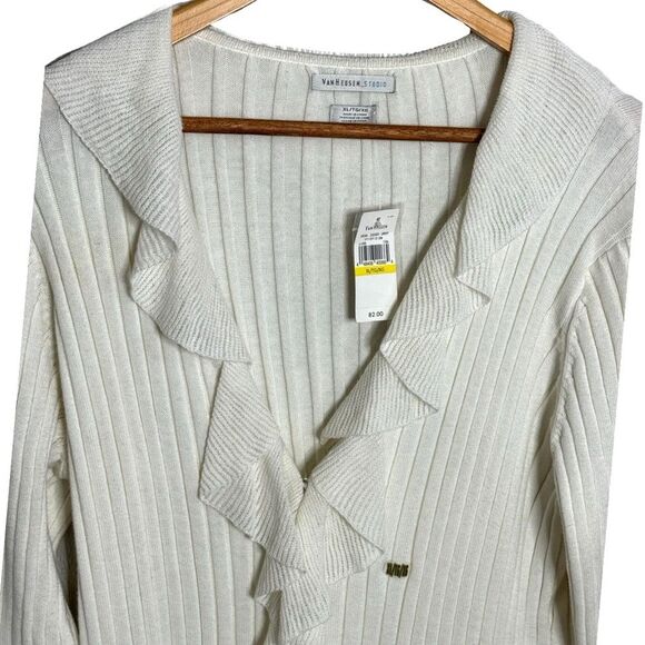 NWT XL Van Heusen ruffles knit sweater, solid - Picture 3 of 7